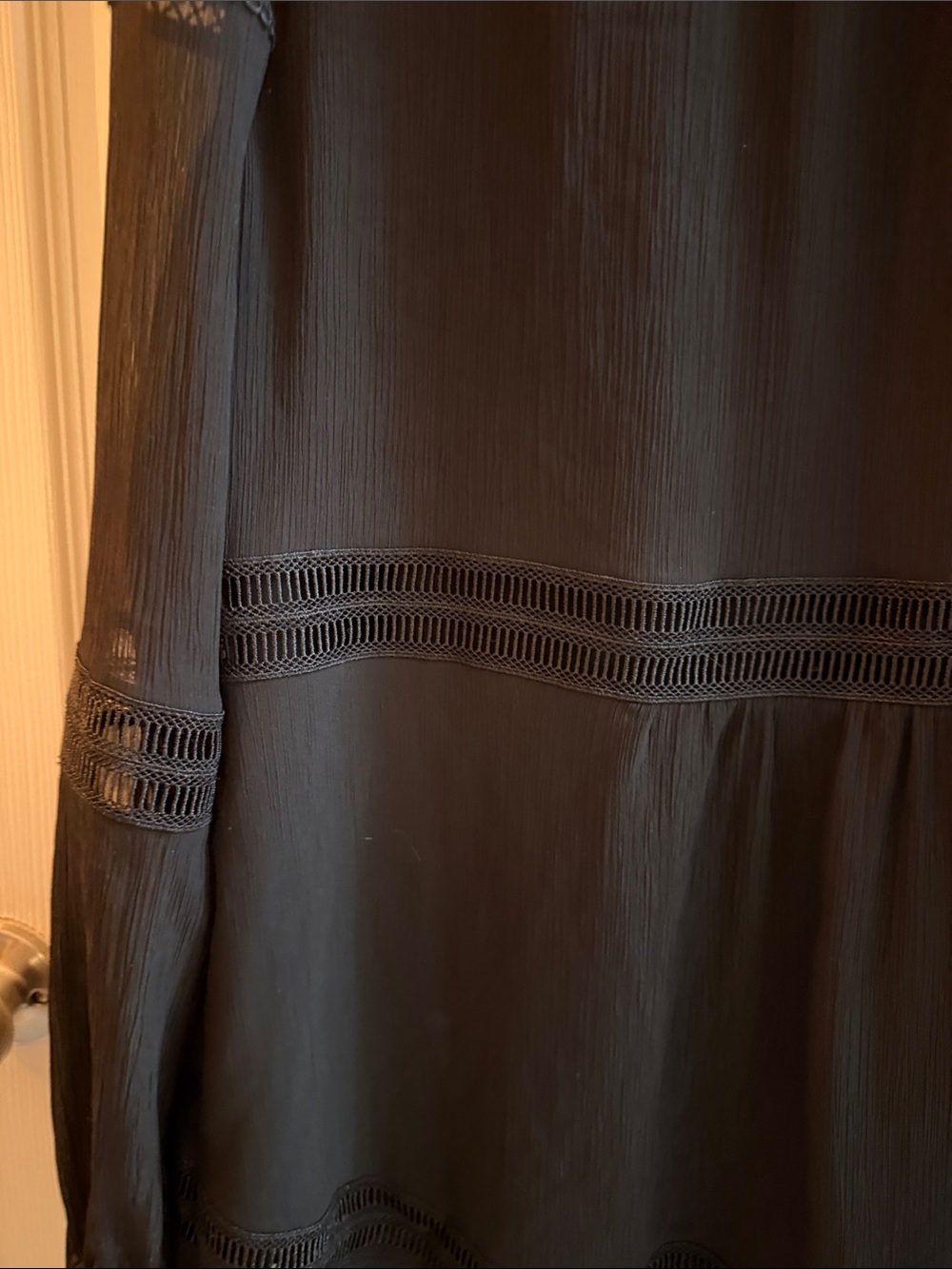 White House Black Market Black Lace-Trim Peasant Top - Picture 7 of 9